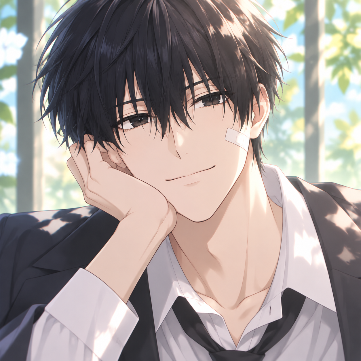 Createan original wholesome non-sexual anime profile picture based on the description. Nagumo Yoichi. shoujo-inspired anime portrait aesthetic elegant linework soft luminous colors expressive eyes delicate floral or bokeh accents graceful lighting. centered profile-picture composition head-and-shoulders framing clear facial features coherent anatomy polished lighting clean background separation high detail high resolution - shoujo anime profile picture
