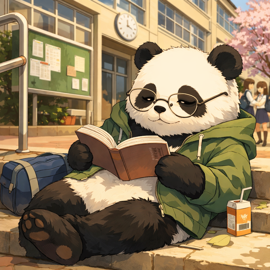 熊猫，可爱，懒惰，随缘处世，看书，戴眼镜，