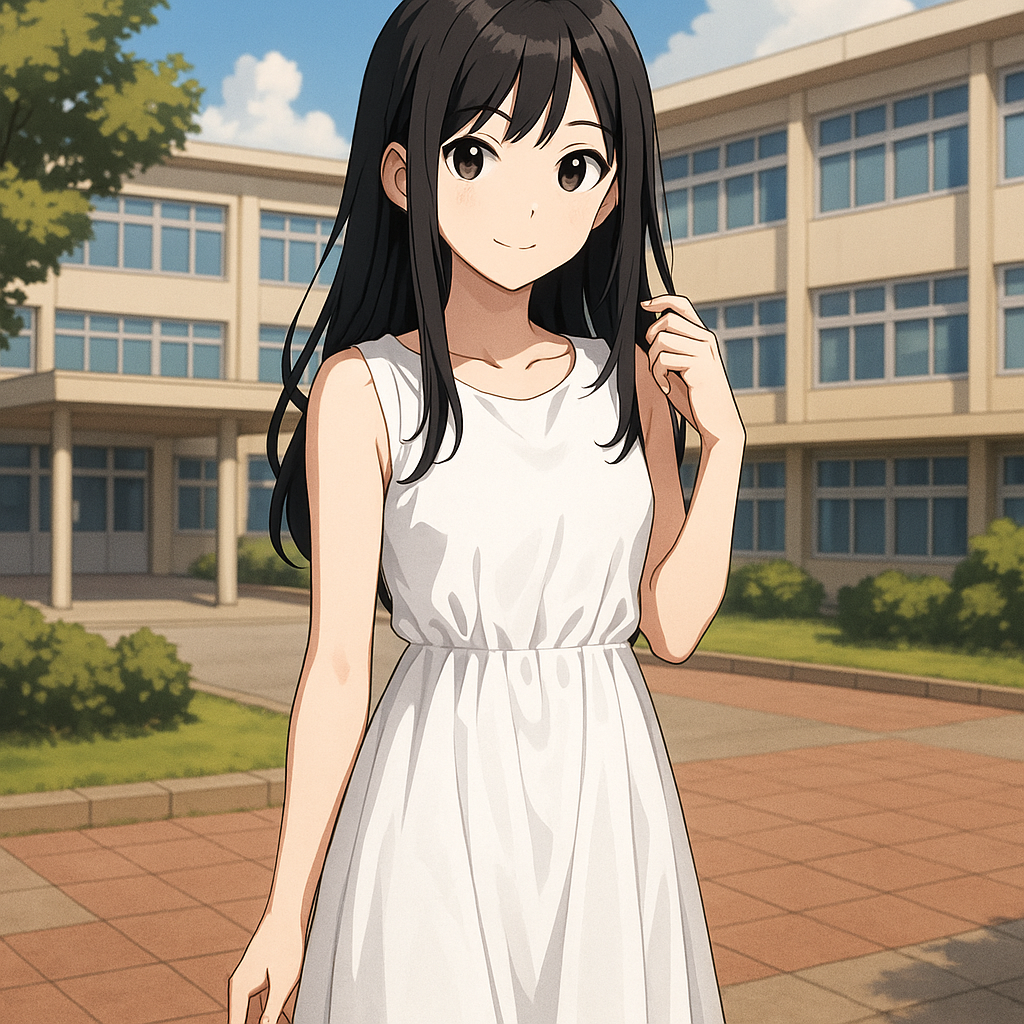 身穿白色连衣裙是黑头发年轻女人