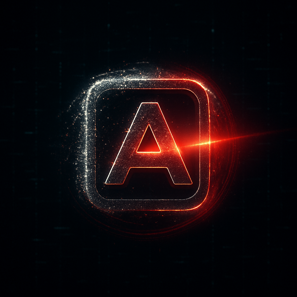 设计一个炫酷的LOGO出场动画，图中LOGO从粒子流中聚合成型，边缘并发出红色的霞红扫光特效，伴随3d立体旋转，背景为黑色调点缀流动数据，光带最后的图片定格时并发环形冲击波全程节奏紧凑科技感拉满比例1:1