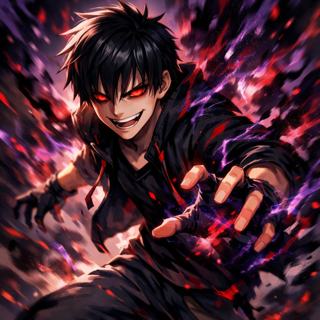 Hairstyle short
Dark smile
Aura
Scary