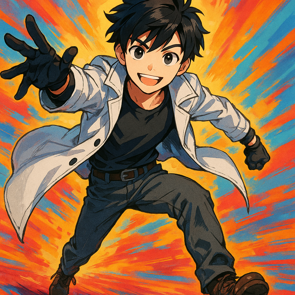 黑发，和蔼可亲，面带微笑，
穿黑色搭配白色风衣的男生