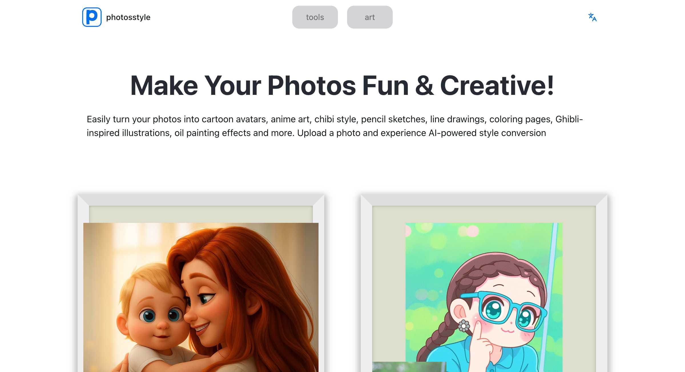 PhotosStyle Main Page - Multiple Anime Styles Available