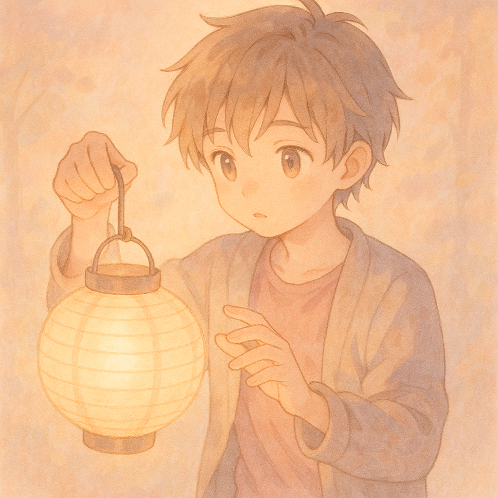 少年提灯在眼前似乎探索东西