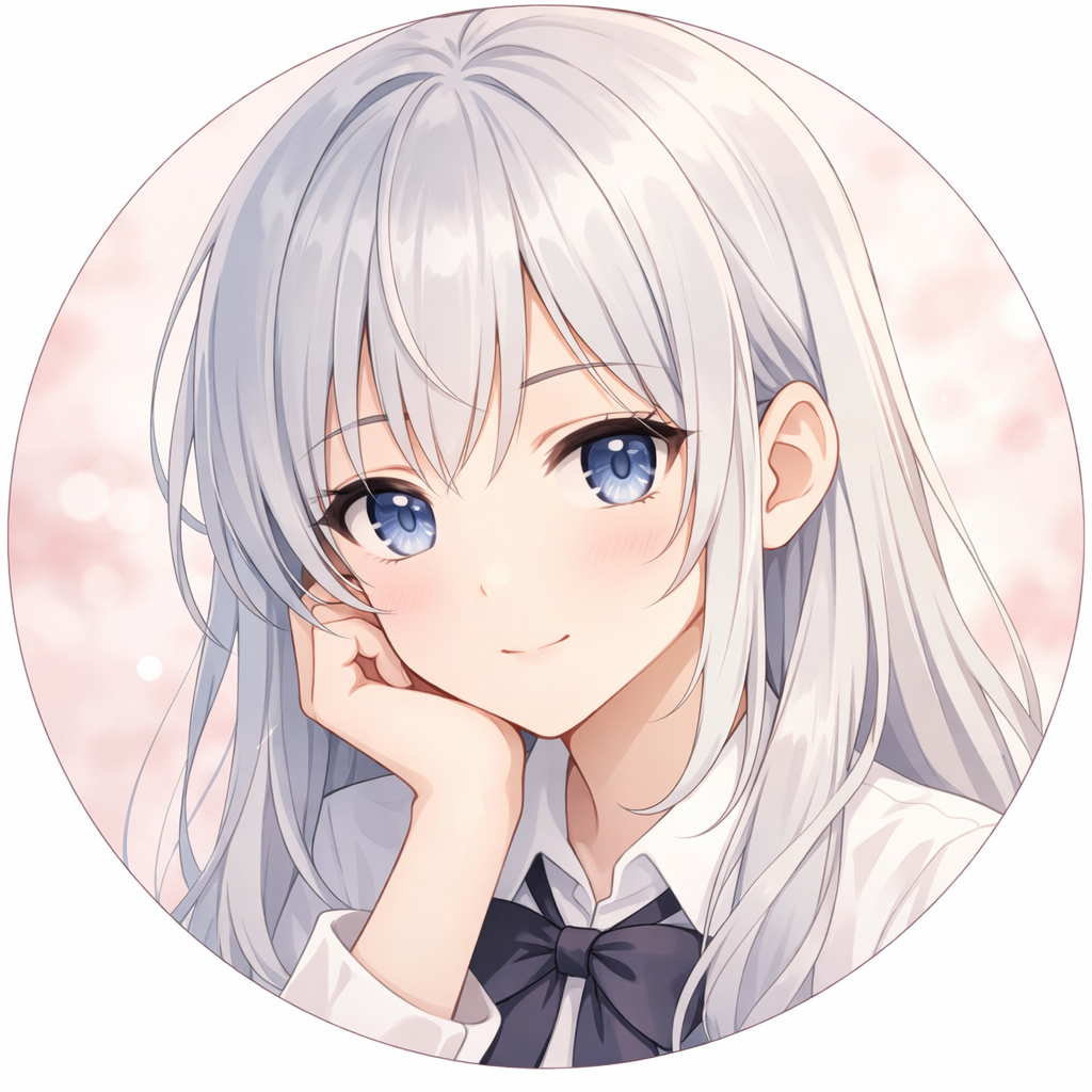 Anime-styleDiscord profile picture of Alya Mikhailovna Kujou from “Alya Sometimes Hides Her Feelings in Russian” close-up portrait soft pastel colors detailed expressive eyes silver hair with gentle shine cute and calm expression clean simple background circular composition high-quality digital illustration aesthetic pfp-ready